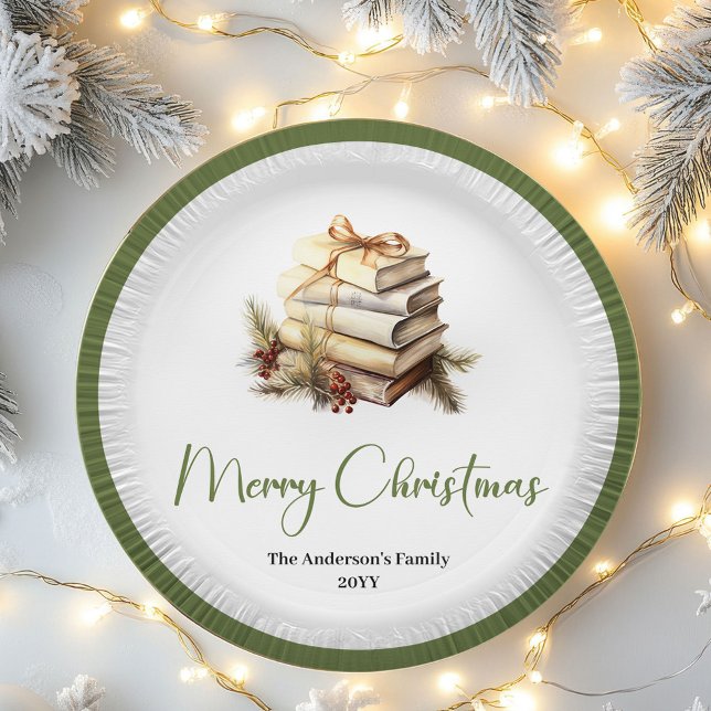 Elegant Neutral Christmas Book Holiday Table Decor Paper Plates (Elegant Neutral Christmas Tree Holiday Table Decor Set)