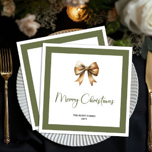 Elegant Neutral Christmas Bow Personalized Napkin