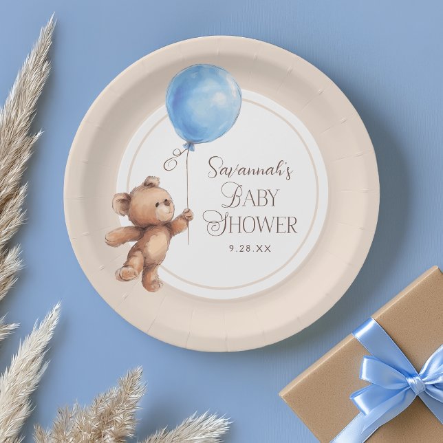 Elegant Neutral Custom Bear Baby Shower Paper Plates (Creator Uploaded)