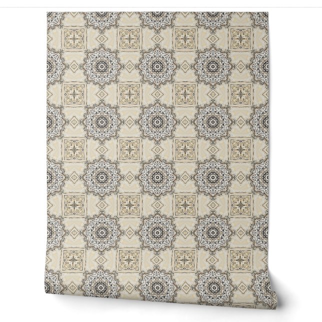 | Elegant Neutral Damask Geometric Pattern Wallpaper (Unrolling)