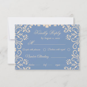 Elegant Neutral Dusty Blue Wedding RSVP Card