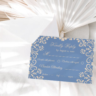 Elegant Neutral Dusty Blue Wedding RSVP Card