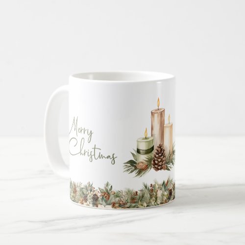 Elegant neutral earthy colors Christmas candles Coffee Mug