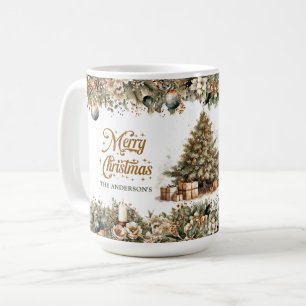 Elegant neutral earthy tones green and gold coffee mug