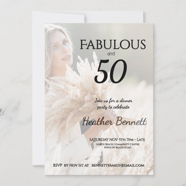 Elegant Neutral Fabulous 50 Photo Birthday Party  Invitation (Front)