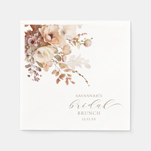 Elegant Neutral Fall Floral Bridal Shower Napkins (Front)
