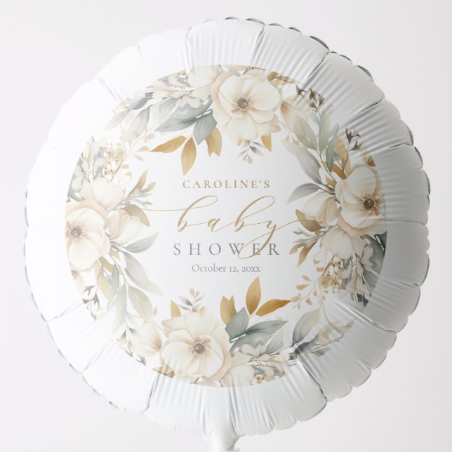 Elegant Neutral Floral Baby Bloom Baby Shower Balloon (Front)
