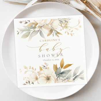 Elegant Neutral Floral Baby Bloom Baby Shower Napkins by JAmberDesign at Zazzle