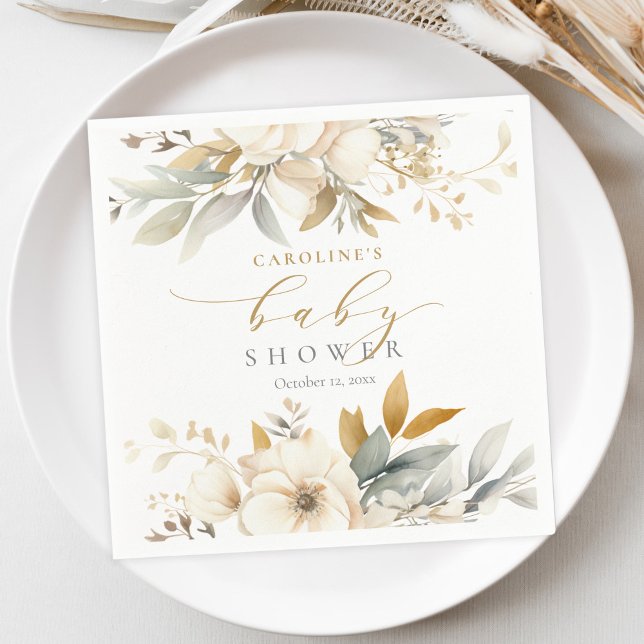 Elegant Neutral Floral Baby Bloom Baby Shower Napkins (Creator Uploaded)