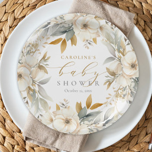 Elegant Neutral Floral Baby Bloom Baby Shower Paper Plates