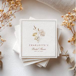 Elegant Neutral Floral Bridal Shower Paper Napkins