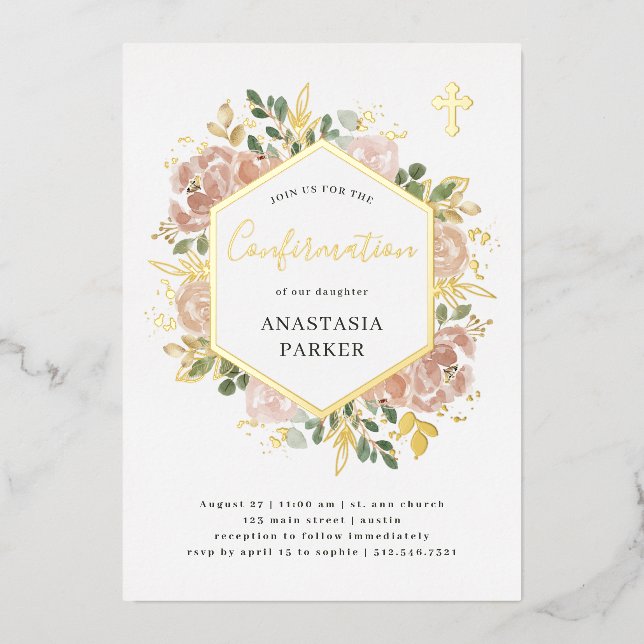 Elegant Neutral Floral | Confirmation Gold Foil Invitation (Front)
