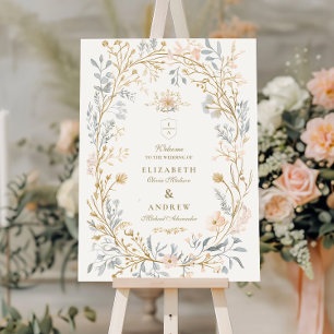 Elegant Neutral Floral Crest Wedding Foam Board