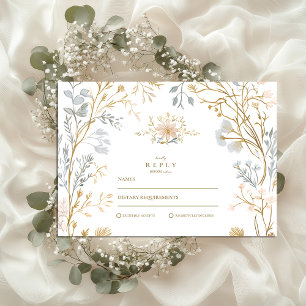 Elegant Neutral Floral Crest Wedding RSVP Card