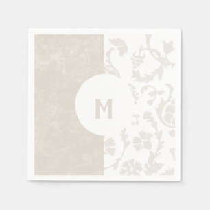Elegant Neutral Floral Damask Monogram Party Napkins