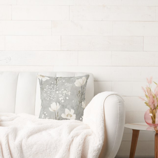Elegant Neutral Floral Design Throw Pillow (Couch)