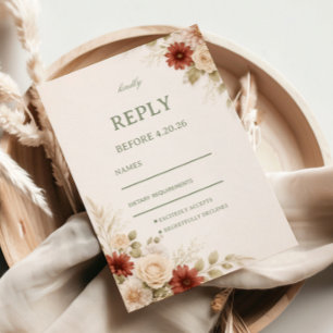 Elegant Neutral Floral Guest RSVP Card