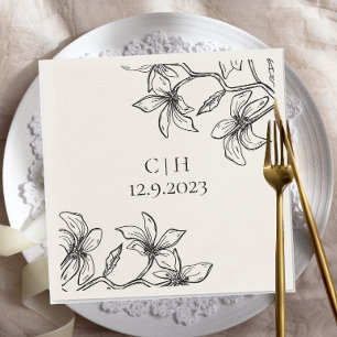 Elegant Neutral Floral Monogram Wedding Napkins