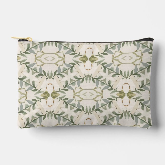 Elegant Neutral Floral Pattern Accessory Pouch (Front)