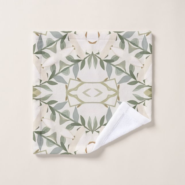 Elegant Neutral Floral Pattern Bath Towel Set (Wash Cloth)