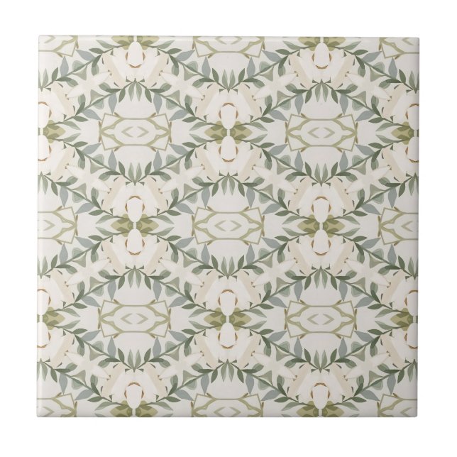 Elegant Neutral Floral Pattern Ceramic Tile (Front)