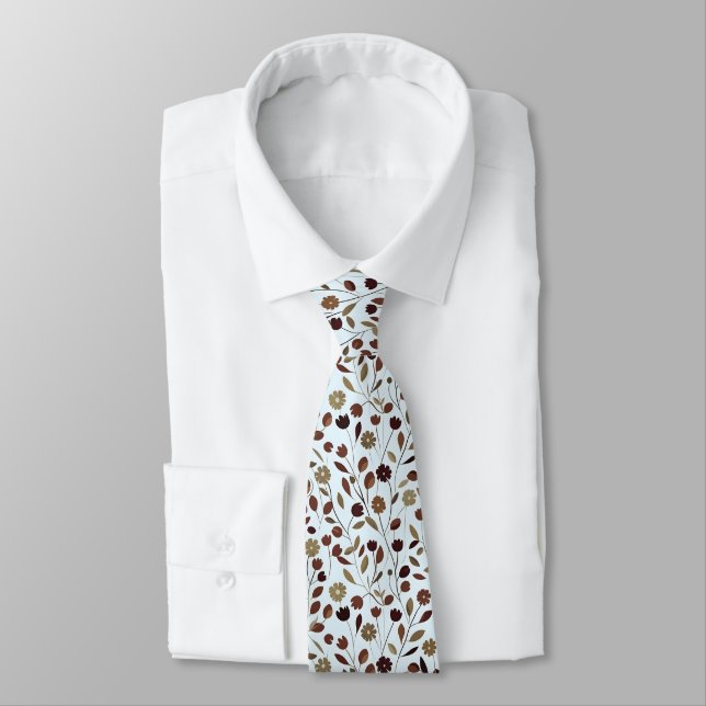 Elegant Neutral Floral Pattern in Brown Tones Neck Tie (Tied)