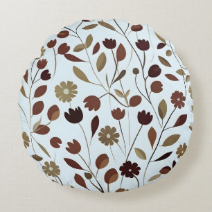 Elegant Neutral Floral Pattern in Brown Tones Round Pillow