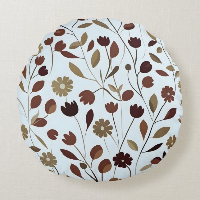 Elegant Neutral Floral Pattern in Brown Tones Round Pillow (Front)