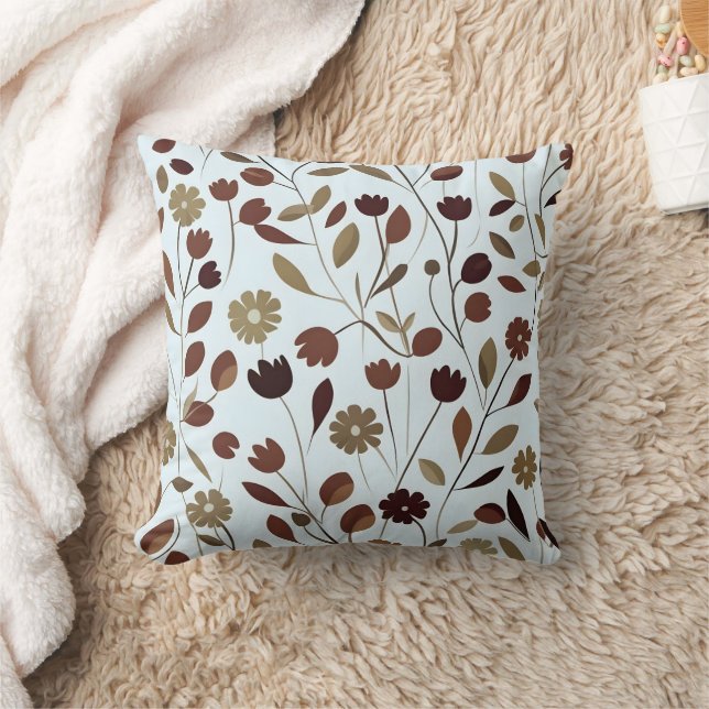 Elegant Neutral Floral Pattern in Brown Tones Throw Pillow (Blanket)