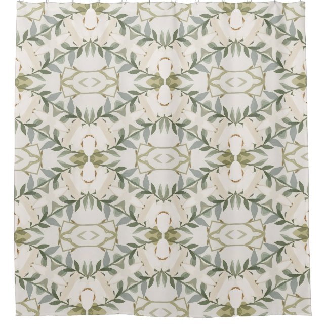 Elegant Neutral Floral Pattern Shower Curtain (Front)