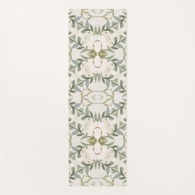 Elegant Neutral Floral Pattern Yoga Mat (Front)