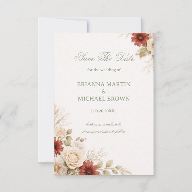 Elegant Neutral Floral Soft Save The Date (Front)