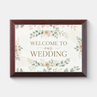 Elegant Neutral Floral Watercolor Wedding Welcom Award Plaque