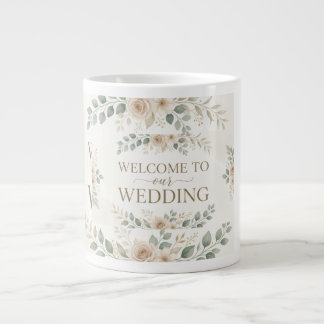 Elegant Neutral Floral Watercolor Wedding Welcom Giant Coffee Mug
