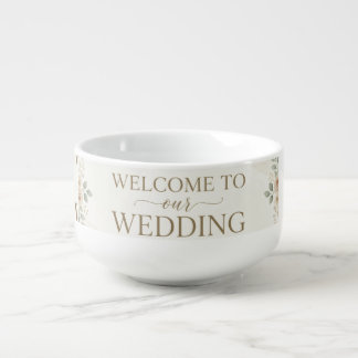 Elegant Neutral Floral Watercolor Wedding Welcom Soup Mug