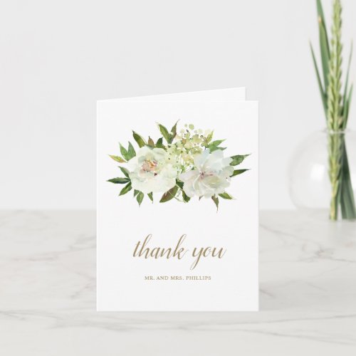 Elegant Neutral Floral White Ivory Gold Wedding Thank You Card