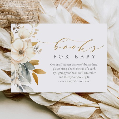 Elegant Neutral Flowers Baby Shower Books for Baby Enclosure Card