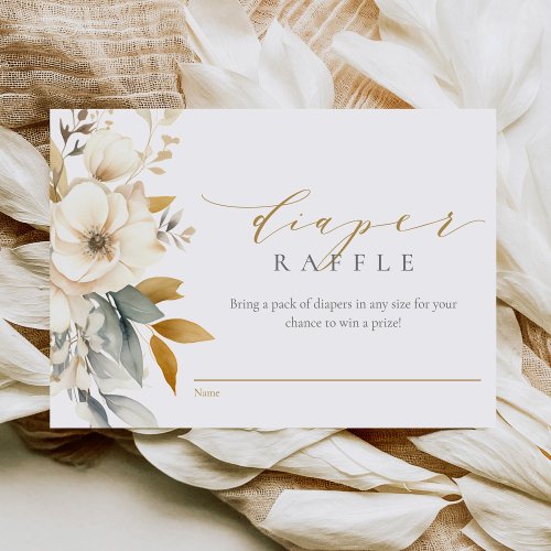 Elegant Neutral Flowers Baby Shower Diaper Raffle Enclosure Card