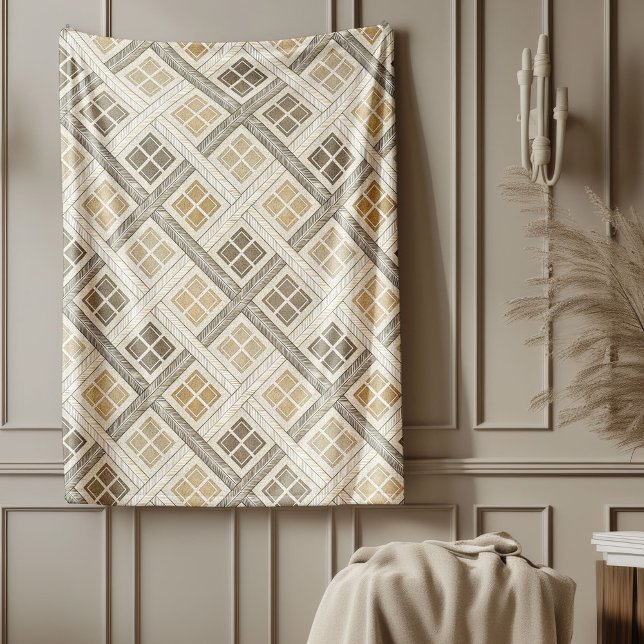 Elegant Neutral Geometric Ivory Brown Tones Fleece Blanket (Elegant Neutral Geometric Ivory Brown Tones Fleece Blanket)