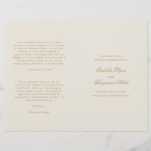 Elegant Neutral Gold Ivory Folded Wedding Program