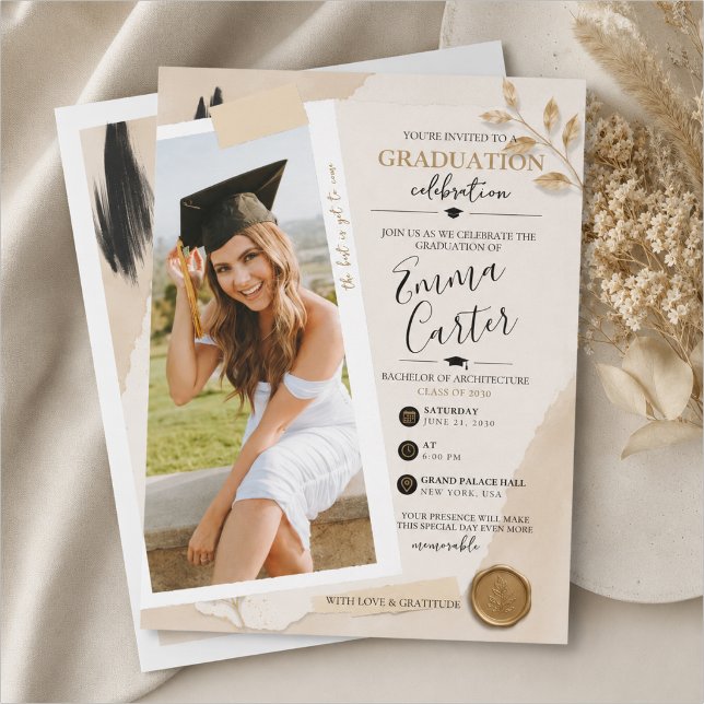 Elegant Neutral Graduation Invitation Template (Creator Uploaded)