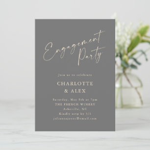Elegant Neutral Gray Script Engagement Party Invitation