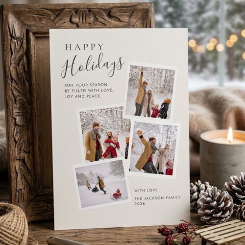Elegant neutral Green Photo Collage Christmas Holiday Card