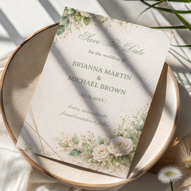 Elegant Neutral Greenery Floral Save The Date (Creator Uploaded)