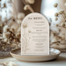 Elegant Neutral Ivory Pampas Arch Wedding Menu