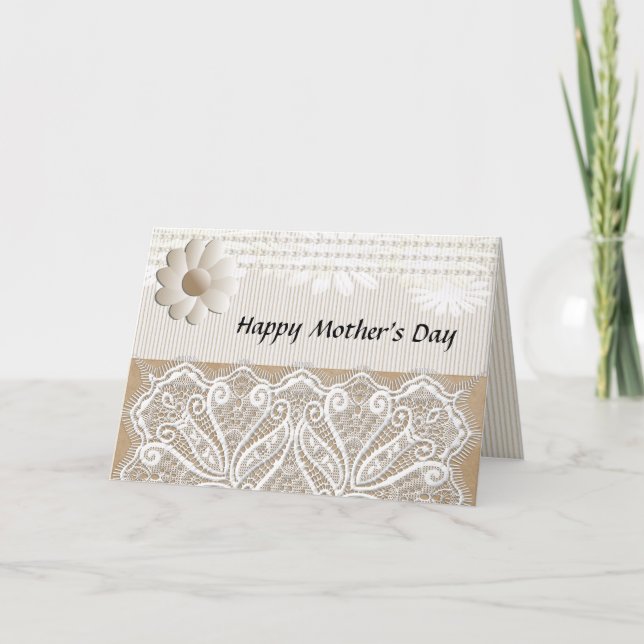 Elegant Neutral Lacy Mother's Day Card (Front)