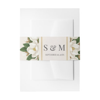 Elegant Neutral Magnolia Floral Wedding Invitation Belly Band
