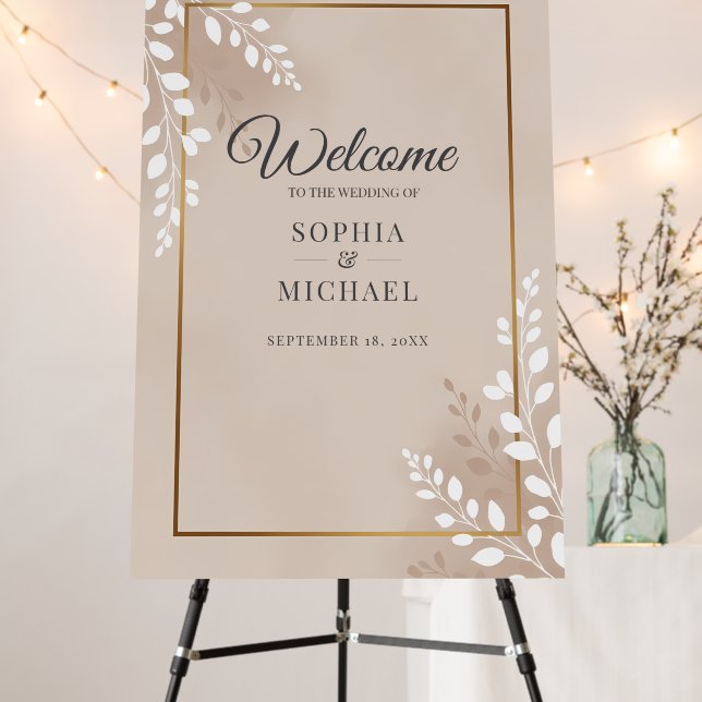 Elegant Neutral Magnolia Floral Wedding Welcome Foam Board (In Situ (Stand))