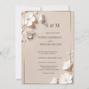 Elegant Neutral Magnolia White Floral Wedding  Invitation