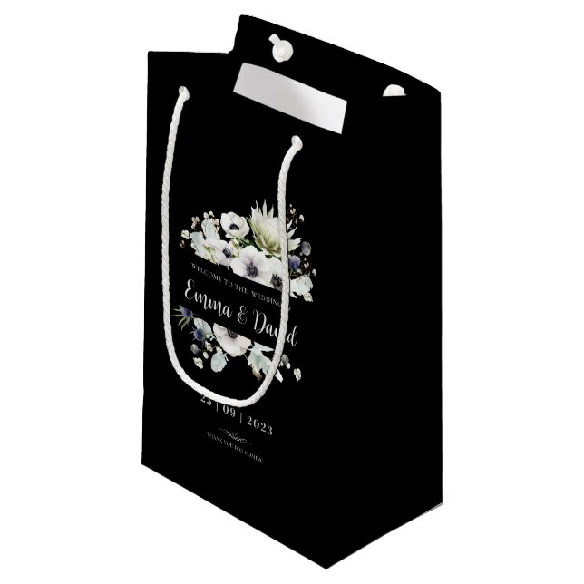 Elegant Neutral Modern Bold Wedding Black Small Gift Bag (Front Angled)